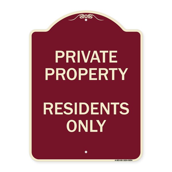 Designer Series Sign-Residents Only, Burgungy Heavy-Gauge Aluminum, 24" x 18", BU-1824-9894